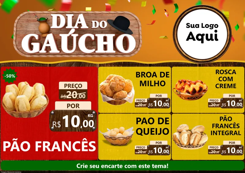 Modelo de Encarte para Encarte A4 Horizontal com o tema Dia do Gaúcho para Padaria