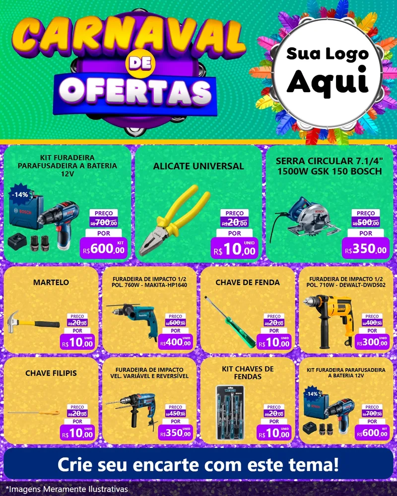 Modelo de Rede Social para Feed Instagram com o tema Carnaval de Ofertas para Maquinas e Ferramentas