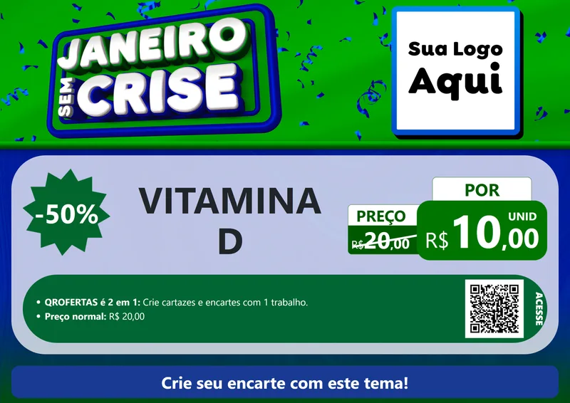 Modelo de Cartaz para Cartaz A4 Horizontal com o tema Janeiro Sem Crise para Farmácia