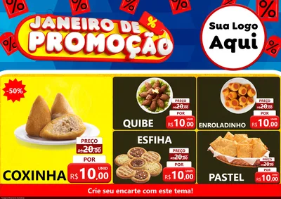Modelo de Encarte para Encarte A4 Horizontal com o tema Janeiro de Promoção para Salgadaria