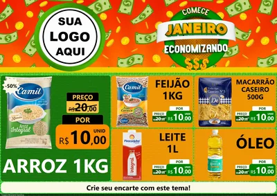 Modelo de Encarte para Encarte A4 Horizontal com o tema Comece Janeiro Economizando para Supermercado