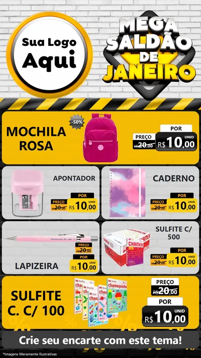 Modelo de TV para TV Vertical com o tema Mega Saldão de Janeiro para Papelaria