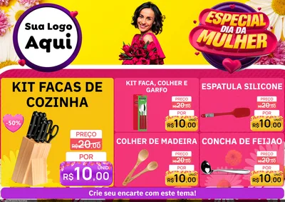 Modelo de Encarte para Encarte A4 Horizontal com o tema Especial Dia da Mulher para Utilidades Domésticas