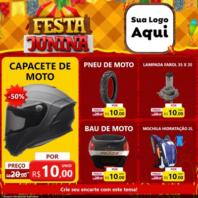 Modelo de Rede Social para Feed Facebook com o tema Festa Junina para Moto peças