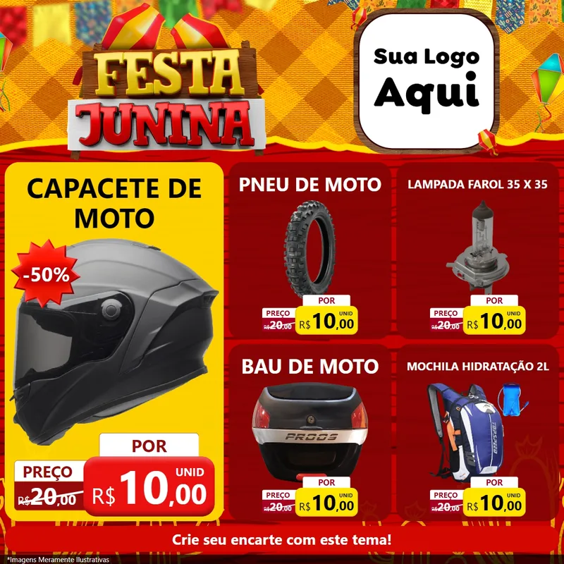 Modelo de Rede Social para Feed Facebook com o tema Festa Junina para Moto peças