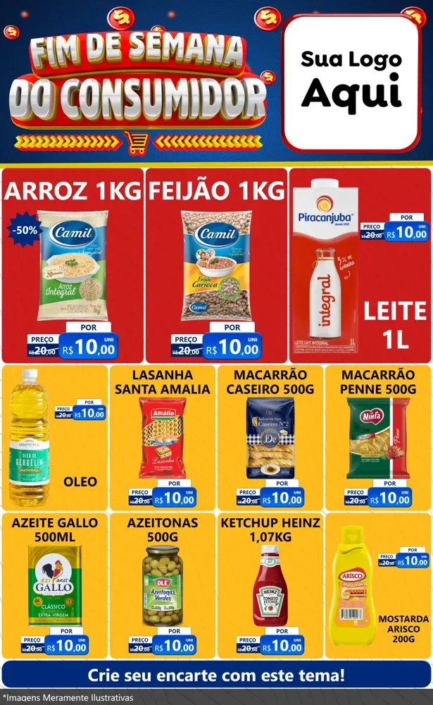 Modelo de Encarte para Encarte Grande com o tema Fim de Semana do Consumidor para Supermercado