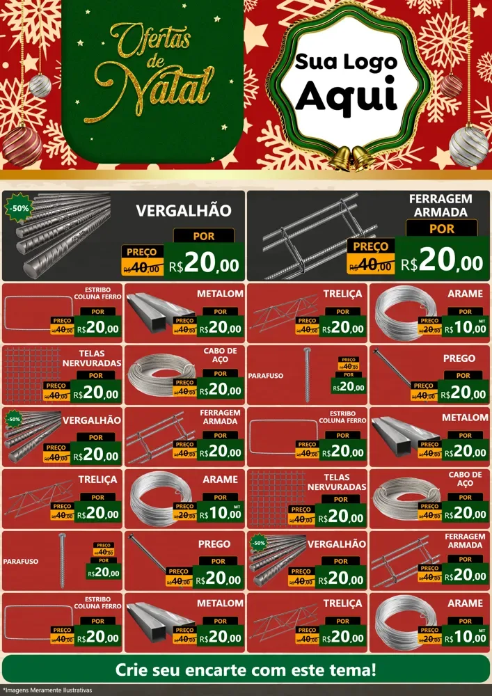 Modelo de Encarte para Encarte A4 Vertical com o tema Natal de Ofertas para Ferragens