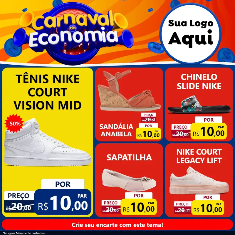 Modelo de Rede Social para Feed Facebook com o tema Carnaval da Economia para Calçados