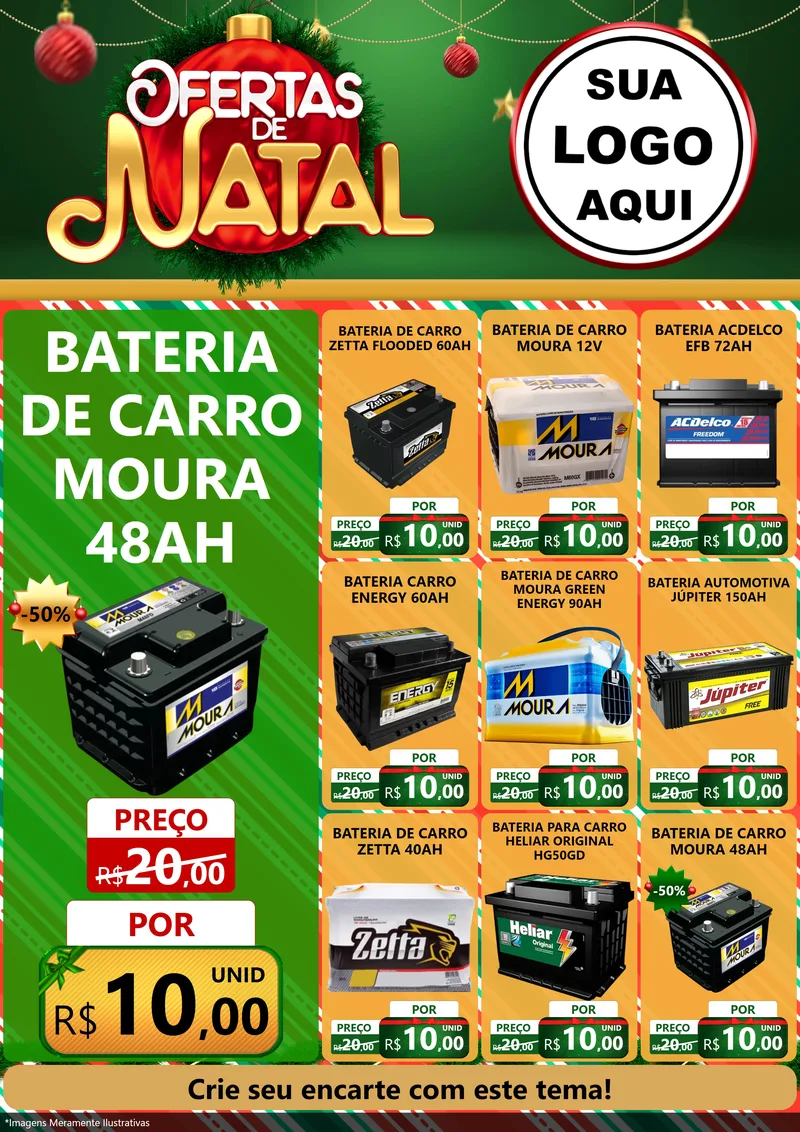 Modelo de Encarte para Encarte A4 Vertical com o tema Ofertas de Natal para Baterias Elétricas