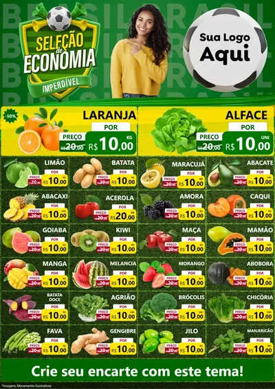 Modelo de Encarte para Encarte A4 Vertical com o tema Seleção de Economia - Copa para Hortifrúti