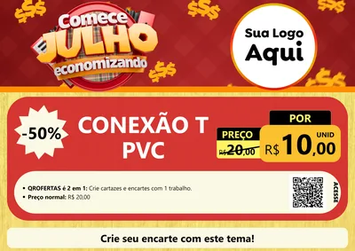 Modelo de Cartaz para Cartaz A4 Horizontal com o tema Comece Julho Economizando para Tubos e conexões