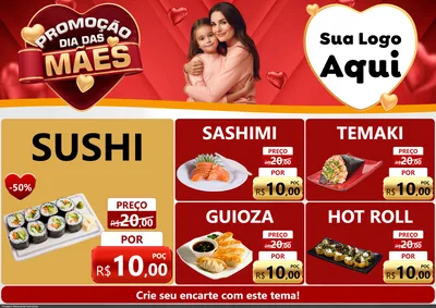Modelo de Encarte para Encarte A4 Horizontal com o tema Promoção Dia das Mães para Comida japonesa