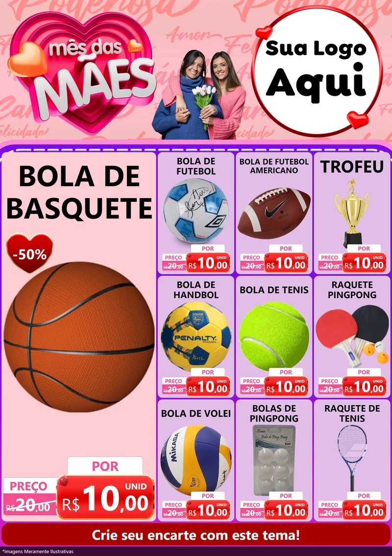 Modelo de Encarte para Encarte A4 Vertical com o tema Mês Das Mães para Artigos Esportivos