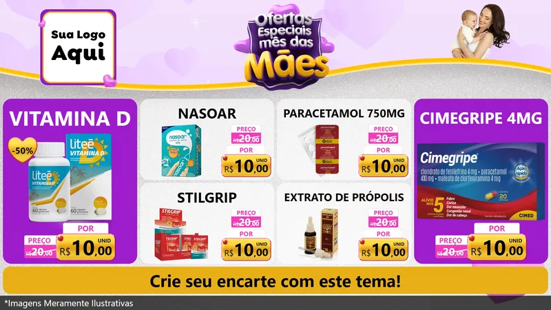 Modelo de TV para TV Horizontal com o tema Ofertas Especiais - Mês das Mães para Farmácia