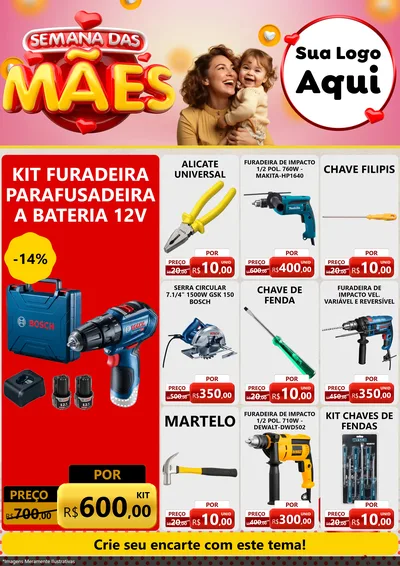 Modelo de Encarte para Encarte A4 Vertical com o tema Semana das Mães para Maquinas e Ferramentas