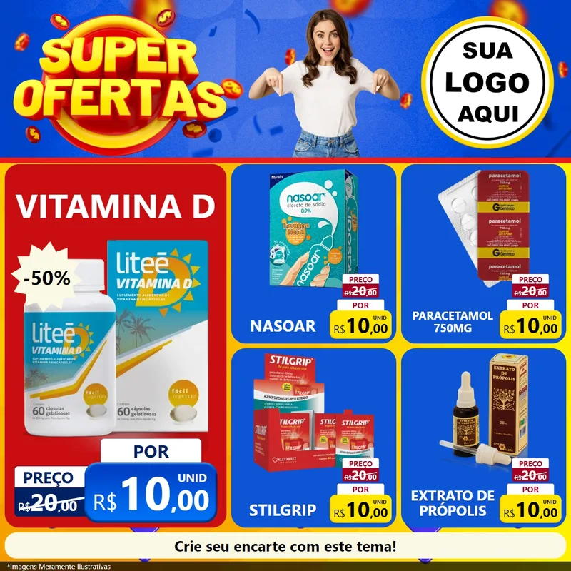 Modelo de Rede Social para Feed Facebook com o tema Super Ofertas para Farmácia