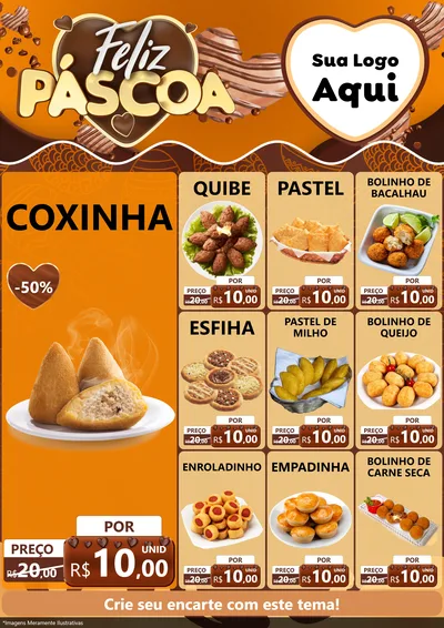 Modelo de Encarte para Encarte A4 Vertical com o tema Feliz Páscoa para Salgadaria