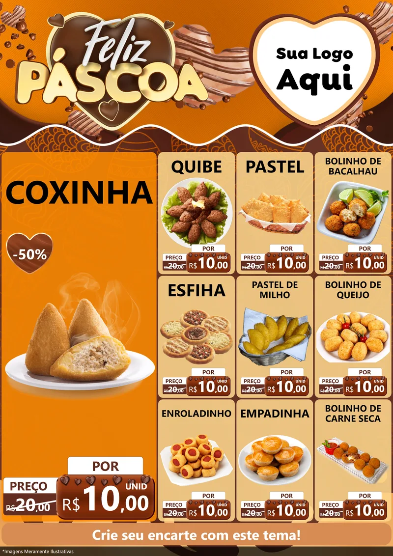 Modelo de Encarte para Encarte A4 Vertical com o tema Feliz Páscoa para Salgadaria
