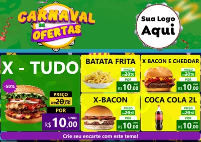 Modelo de Encarte para Encarte A4 Horizontal com o tema Carnaval de Ofertas para Hamburgueria