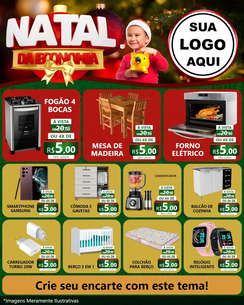 Modelo de Rede Social para Feed Instagram com o tema Natal da Economia para Móveis e Eletro