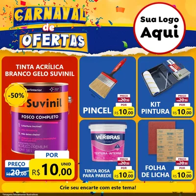 Modelo de Rede Social para Feed Facebook com o tema Carnaval de Ofertas para Tintas e Ferramentas