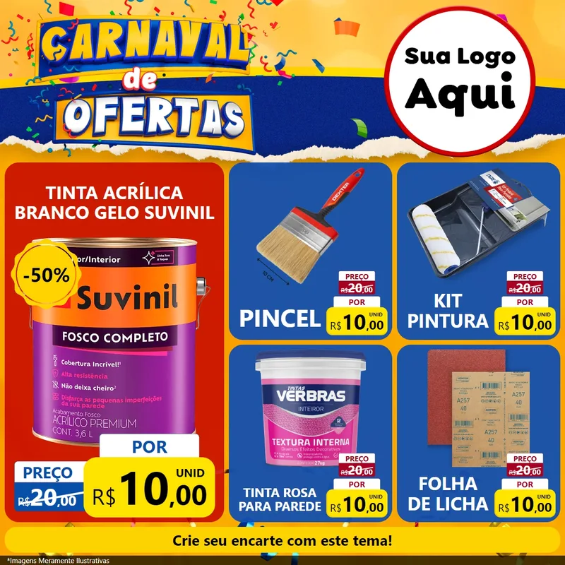 Modelo de Rede Social para Feed Facebook com o tema Carnaval de Ofertas para Tintas e Ferramentas
