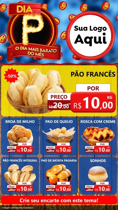 Modelo de Rede Social para Stories com o tema Dia P - O Dia Mais Barato Do Mês para Padaria