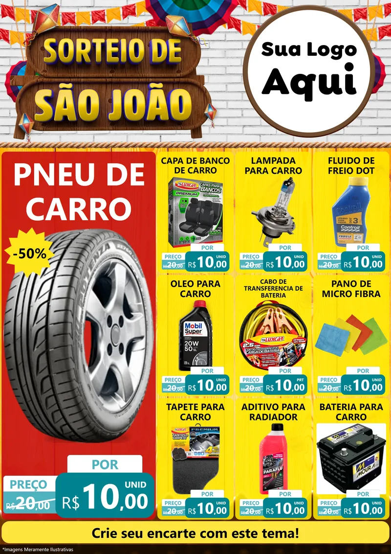 Modelo de Encarte para Encarte A4 Vertical com o tema Sorteio de São João para Auto peças