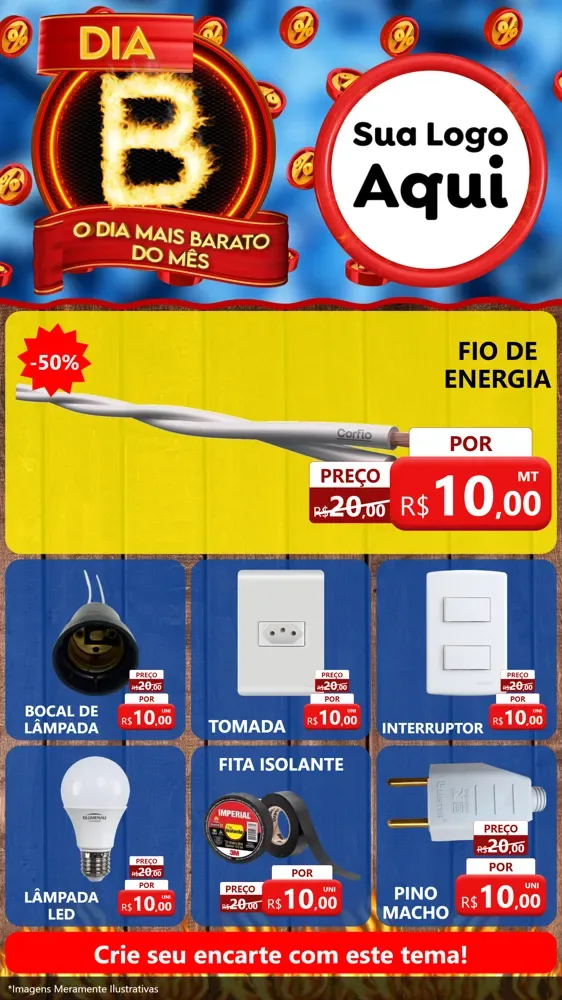 Modelo de Rede Social para Stories com o tema Dia B - O Dia Mais Barato Do Mês para Materiais Elétricos