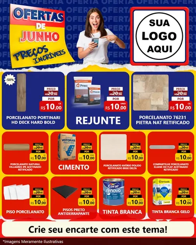 Modelo de Rede Social para Feed Instagram com o tema Ofertas de Junho - Preços Incríveis para Pisos e revestimentos