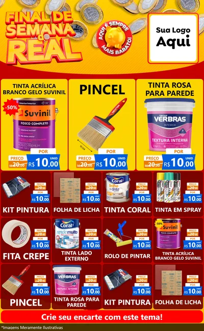 Modelo de Encarte para Encarte Grande com o tema Final de Semana do Real para Tintas e Ferramentas