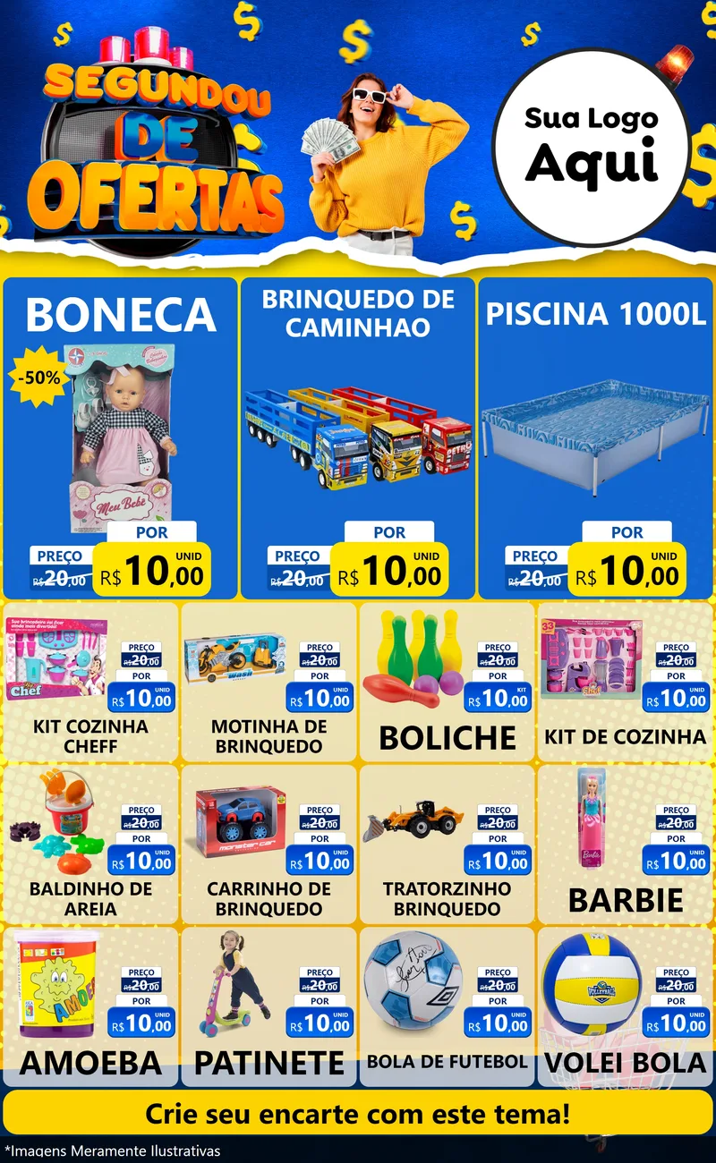 Modelo de Encarte para Encarte Grande com o tema Segundou de Ofertas para Brinquedos