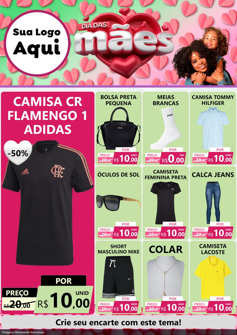 Modelo de Encarte para Encarte A4 Vertical com o tema Dia das Mães para Roupas e acessórios