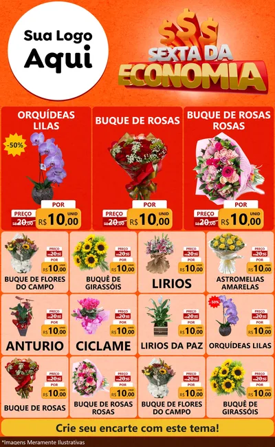 Modelo de Encarte para Encarte Grande com o tema Sexta da Economia para Floricultura e jardim