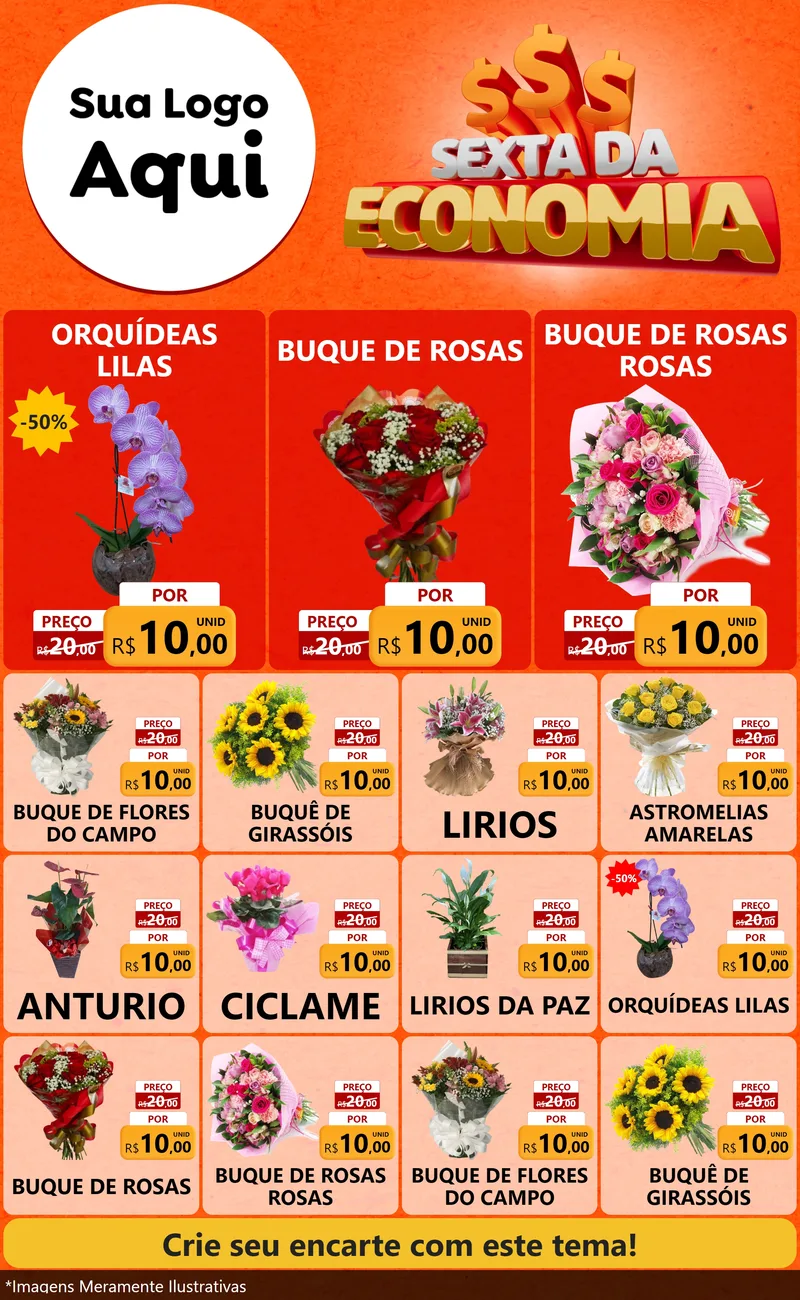 Modelo de Encarte para Encarte Grande com o tema Sexta da Economia para Floricultura e jardim
