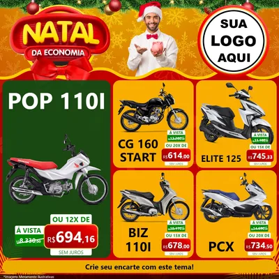 Modelo de Rede Social para Feed Facebook com o tema Natal da Economia para Concessionaria de Motos