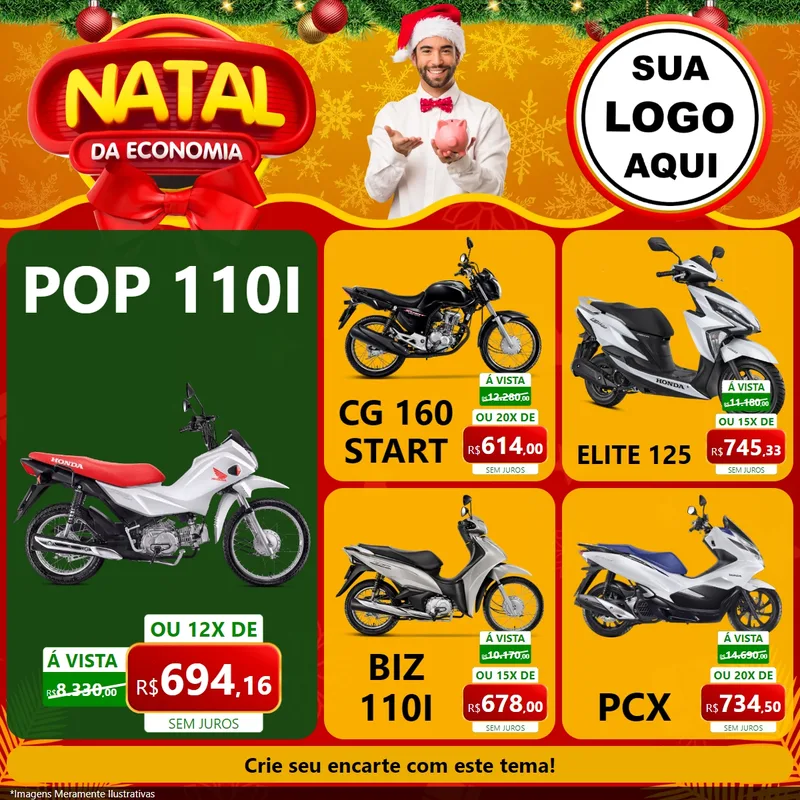 Modelo de Rede Social para Feed Facebook com o tema Natal da Economia para Concessionaria de Motos