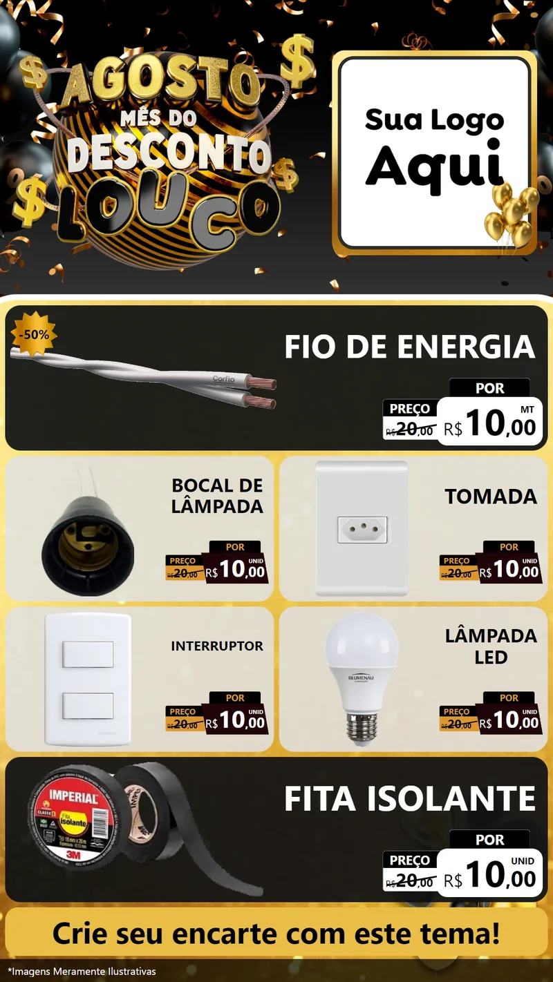 Modelo de TV para TV Vertical com o tema Agosto Mês do Desconto Louco para Materiais Elétricos