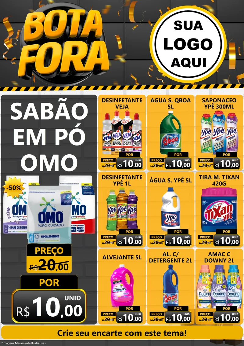Modelo de Encarte para Encarte A4 Vertical com o tema Bota Fora para Produtos de Limpeza