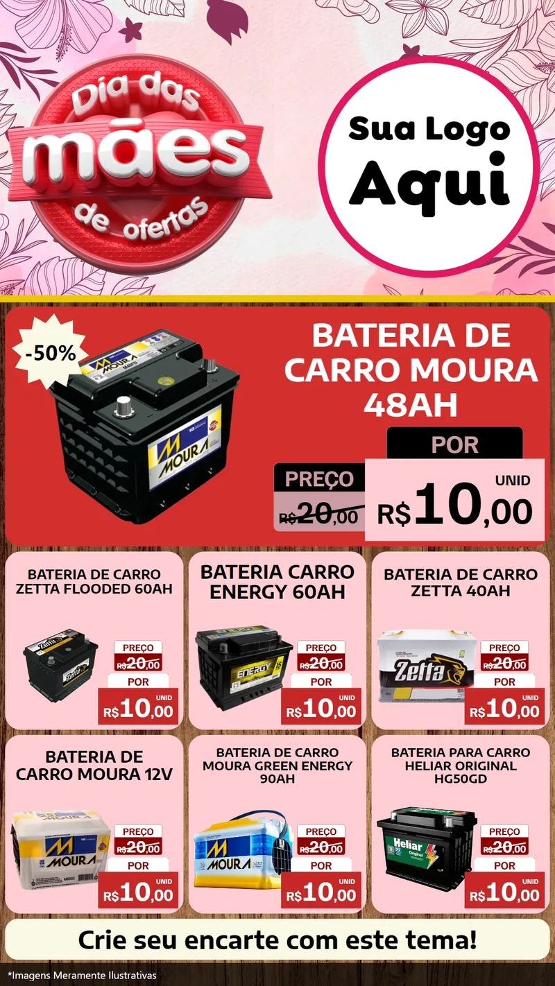Modelo de Rede Social para Stories com o tema Dia Das Mães De Ofertas para Baterias Elétricas