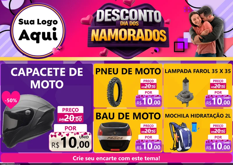Modelo de Encarte para Encarte A4 Horizontal com o tema Desconto Dia dos Namorados para Moto peças