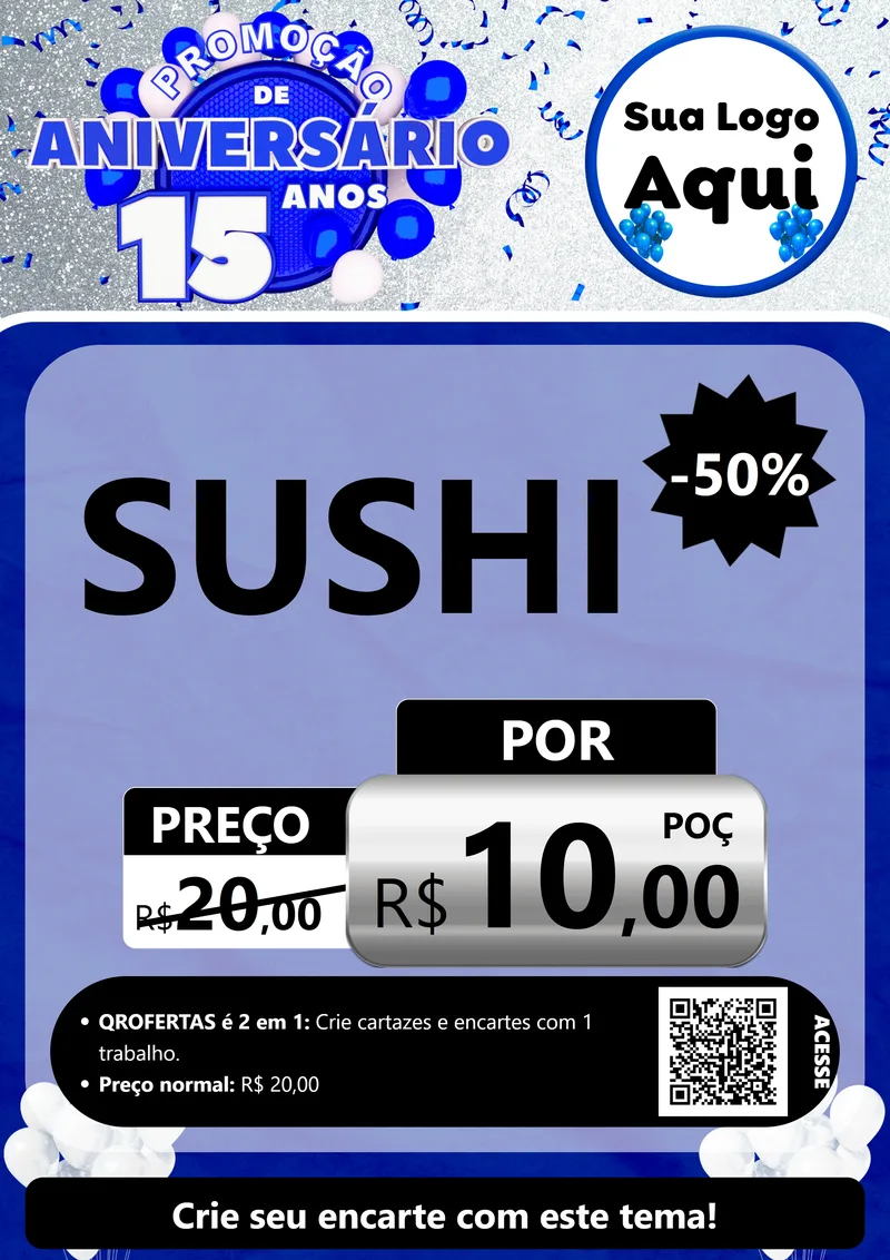 Modelo de Cartaz para Cartaz A4 Vertical com o tema Promoção de Aniversário - 15 Anos para Comida japonesa