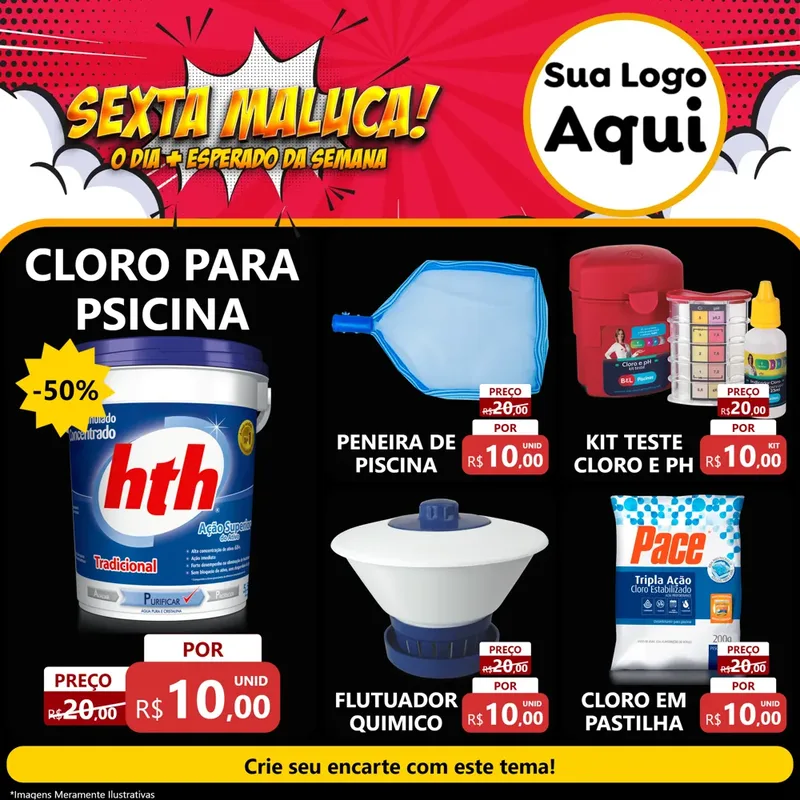 Modelo de Rede Social para Feed Facebook com o tema Sexta Maluca! para Produtos para Piscina