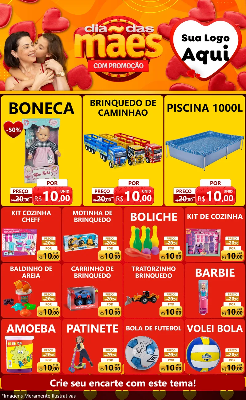 Modelo de Encarte para Encarte Grande com o tema Dia das Mães com Promoção para Brinquedos