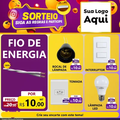 Modelo de Rede Social para Feed Facebook com o tema Sorteio para Materiais Elétricos