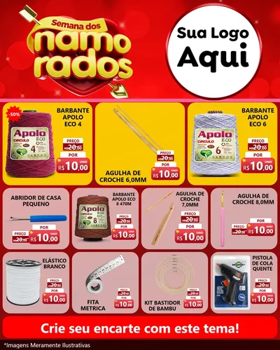 Modelo de Rede Social para Feed Instagram com o tema Semana dos namorados para Armarinho e Aviamentos