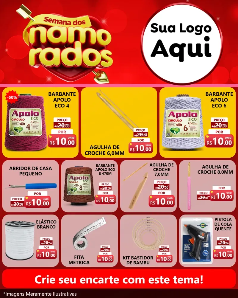 Modelo de Rede Social para Feed Instagram com o tema Semana dos namorados para Armarinho e Aviamentos