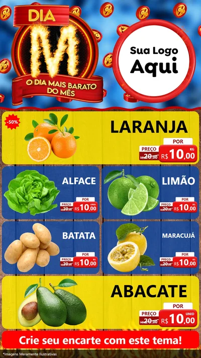 Modelo de TV para TV Vertical com o tema Dia M - O Dia Mais Barato Do Mês para Hortifrúti