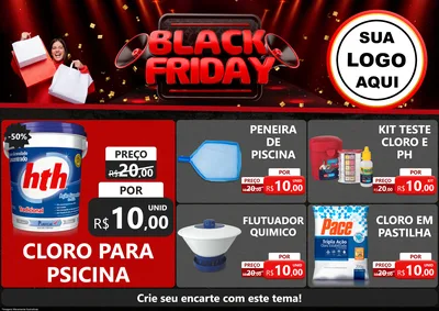 Modelo de Encarte para Encarte A4 Horizontal com o tema Black Friday para Produtos para Piscina