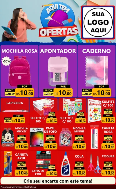 Modelo de Encarte para Encarte Grande com o tema Aqui Tem Ofertas - Papelaria para Papelaria